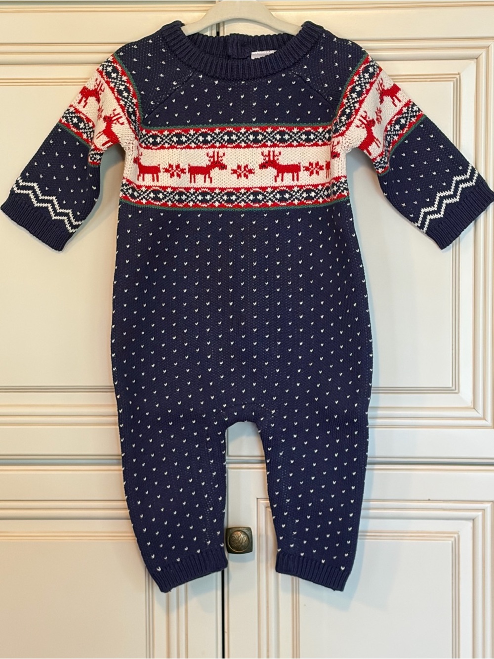 Hanna Andersson Navy Knit One-Piece with Red and White Fair Isle